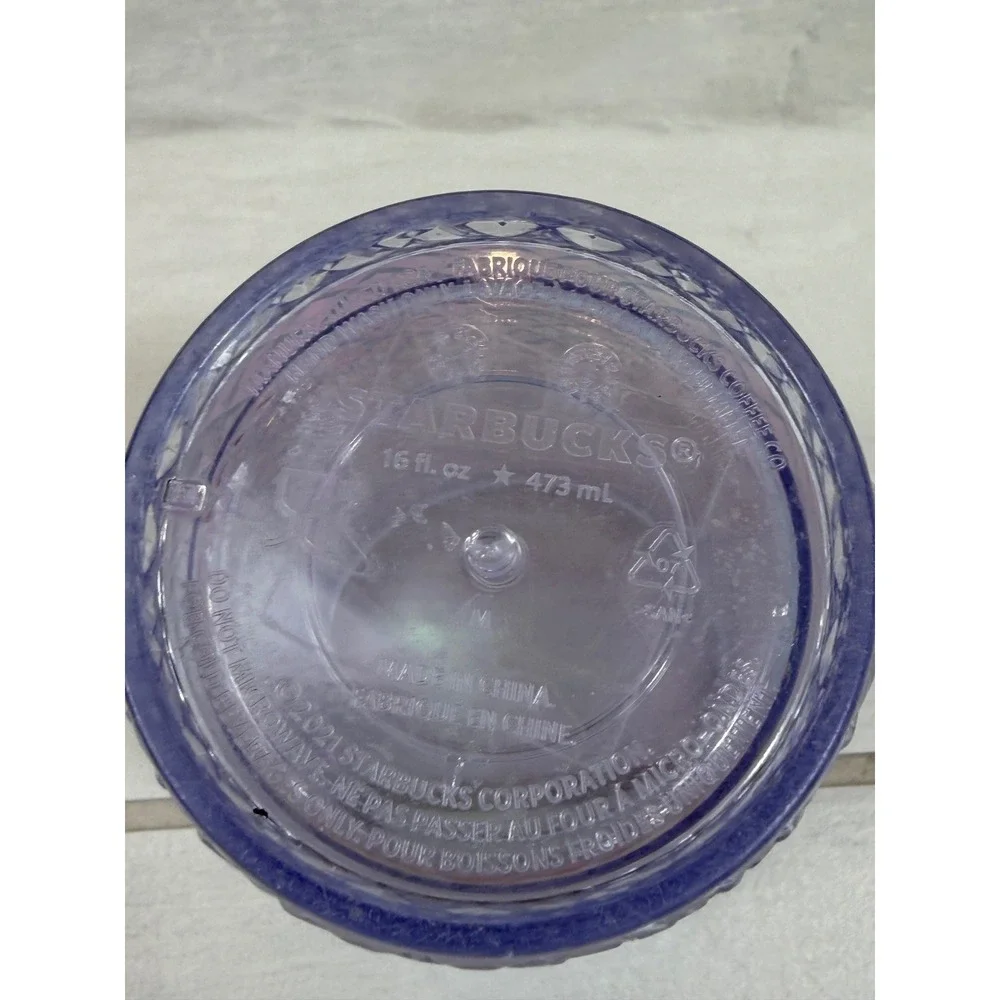 Starbucks 2021 Purple Iridescent Grid Cold Cup Tumbler 16oz Textured Diamond Lid